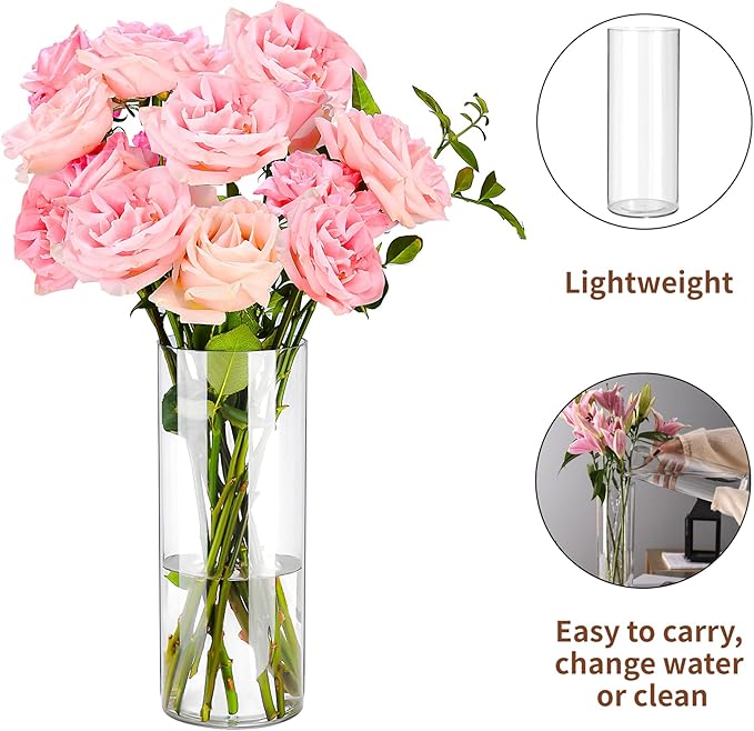 Clear Flower Vase, Non-breakable Vases, 6" W x 16" H, Acrylic Vase, Aesthetic Room Decor Cylindrical Modern Flower Vases for Table Centerpiece, Home Decor, Women Floral Arrangement Gift