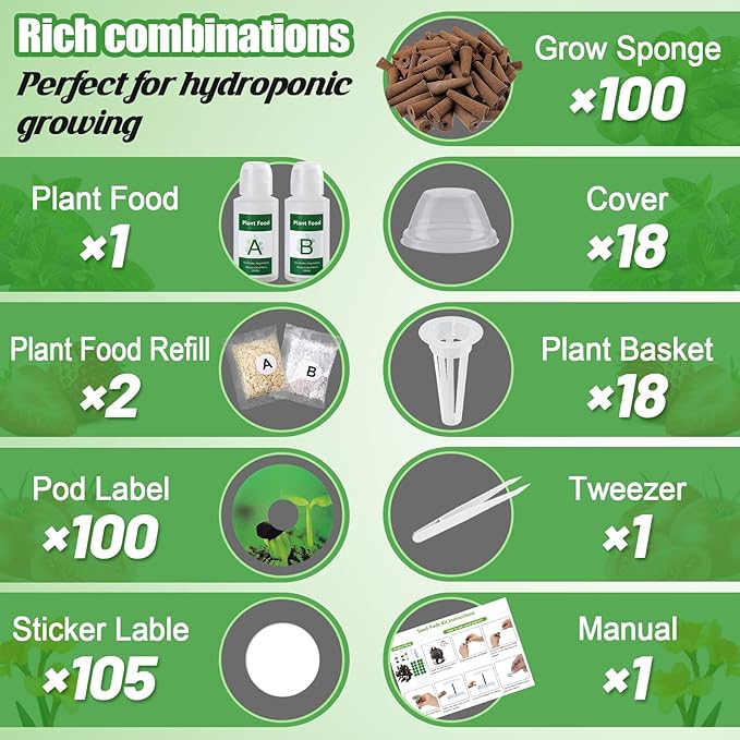 349pcs Hydroponic Pods for Aerogarden - Seed Starter Grow Sponges Sprout kit for Grow Anything with Plant Food, Growing Sponge, Plant Basket, Compatible with Most Indoor System