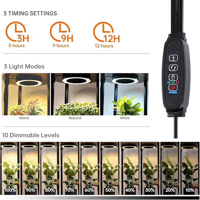Plant Stand Indoor with Grow Light, 50" High Indoor Plant Shelf, 6 Tier Flower Stand with Plant Light Full Spectrum, Metal Plant Holder with Light, Double-Row Discs Plant Rack for Home, Corner