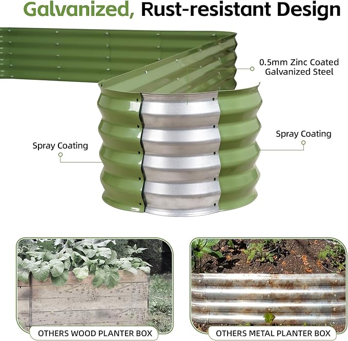 GoCampDriect 6IN1 Raised Garden Bed - 8x3x1ft Galvanized Raised Garden Boxes Outdoor Corrosion Resistant | Variable Shape 9x2x1ft Metal Raised Garden Beds for Planting Vegetable, Fruits,Flower