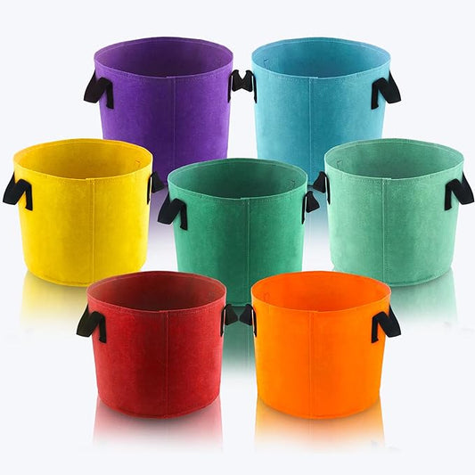 10 Gallon Grow Bags, 7 Pack Colorful Fabric Plant Pots with Handles for Garden and Outdoor Planting