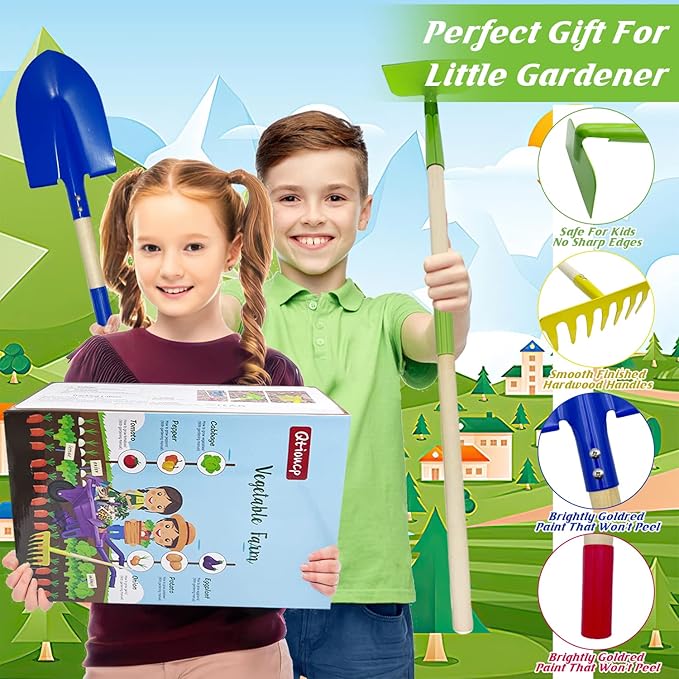 Kids Gardening Tools Outdoor Toys Set Backyard Play with Wheelbarrow Educational STEM Learning Pretend Toys Outdoor Indoor for Toddlers Kids Boys Girls