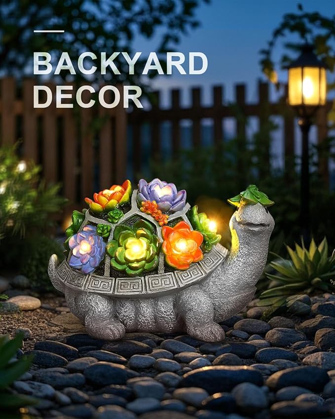 Solar Garden Decor Turtle Statues Lights, Outdoor Figurine Decorations Ornament Lamps for Outside Yard, Lawn, Patio, Porch, Balcony, Unique Birthday Housewarming Gifts for women Mom Grandma(hat)