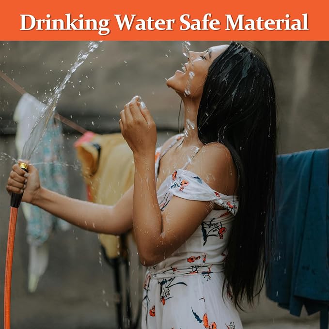 Garden Hose 25ft Made of TPE(Not PVC), with 10 Patterns Sprayer Nozzle, Flexible Water Hose with Swivel-Handle, Solid Brass Fittings, Non-Shrinking, Drinking Water Safe Material, All-weather