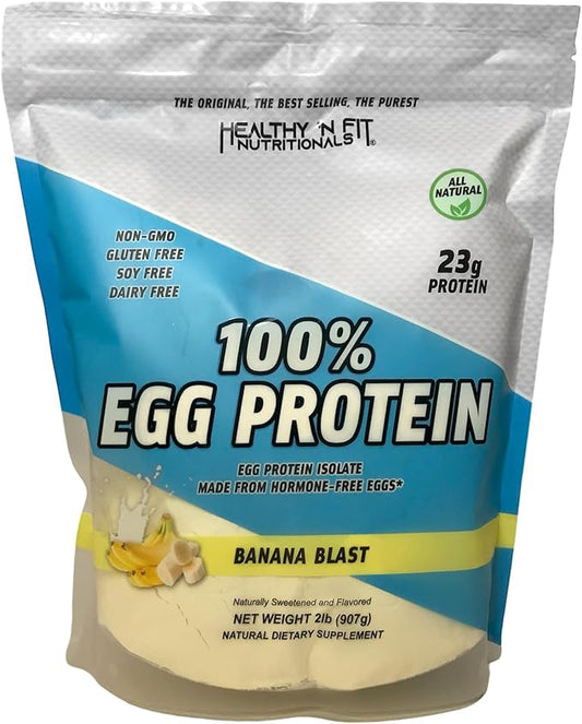 Healthy N Fit 100% EGG PROTEIN- Banana (2lb): 100% Egg White Protein PLUS Natural Peptides. Naturally Sweetened, Keto, Paleo Friendly
