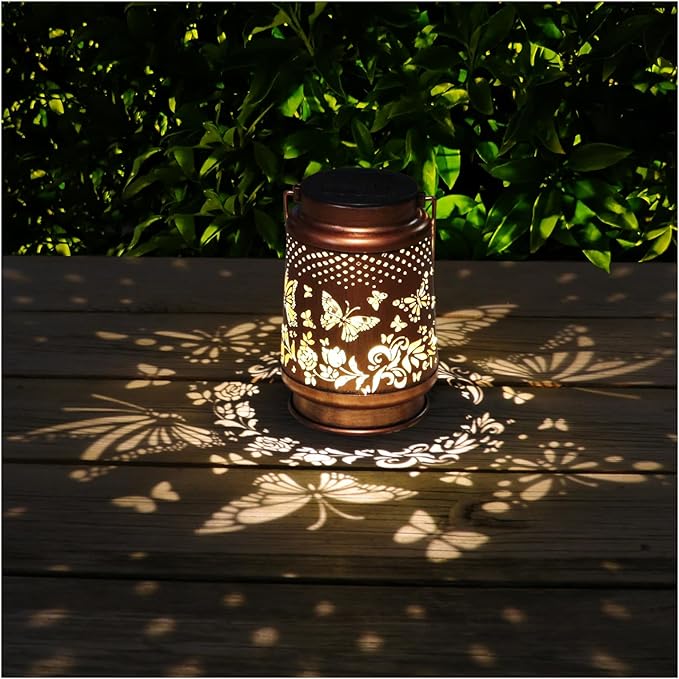 Solar Lanterns Outdoor Waterproof Butterfly Garden Decor Birthday Gifts for Women Mom Grandma, Hanging Solar Lights Metal Lantern Decoration Outside for Yard, Patio, Backyard, Porch
