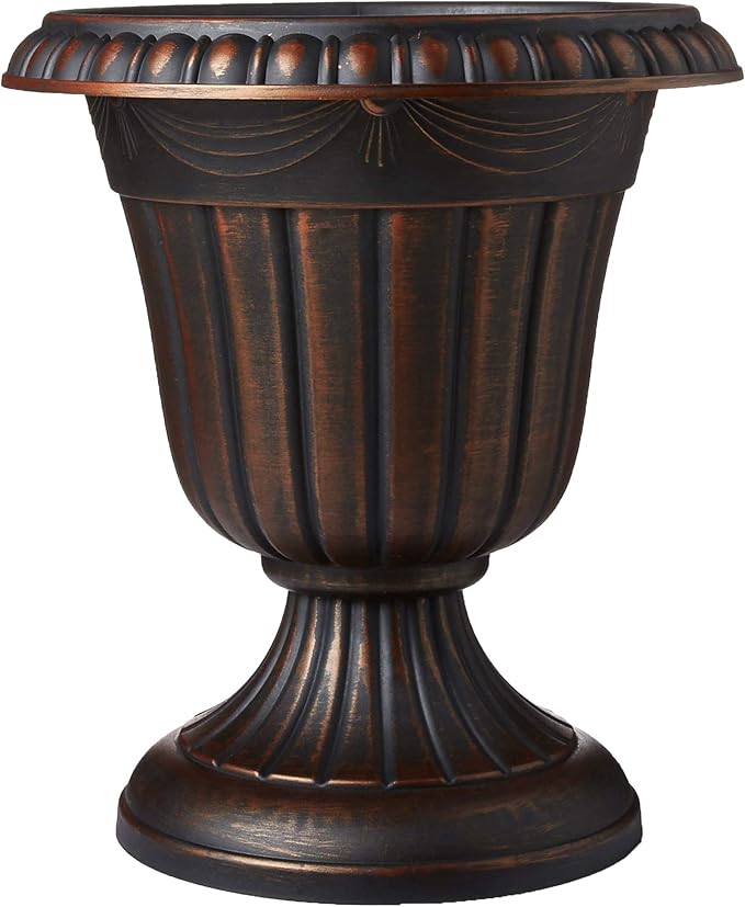 PL20CP Classic Traditional Plastic Urn Planter Indoor/Outdoor 10" x 12", Brushed Copper