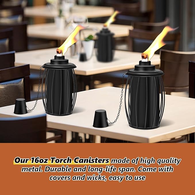4-Pack Upgraded Torch Canisters,16oz Replacement Torch Refillable Canisters with Wicks,Caps, Outdoor Citronella Fuel Torch Canister for Luau Party, DIY Garden Decor.