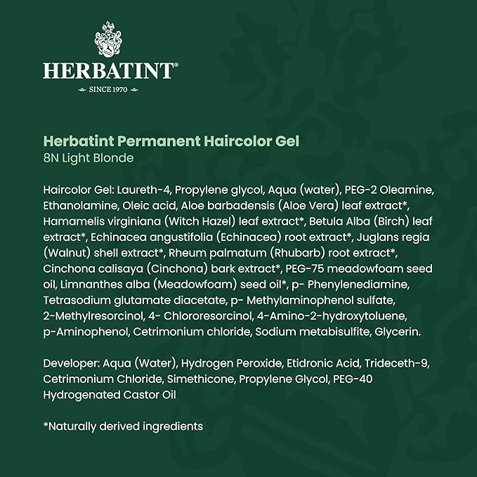Herbatint Permanent Haircolor Gel, 8N Light 100% Grey 4.56 oz (2 Pack)
