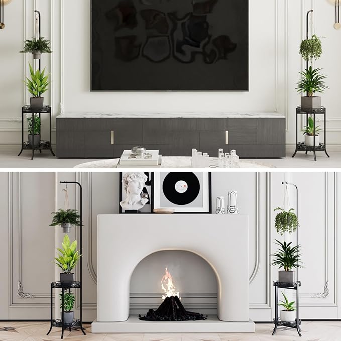 COPREE 2-tier Hanging Plant Stand 2 Pack, Space-Saving Iron Planter Shelves Flower Pot Organizer Rack Multiple Flower Pot Display Holder Shelf Indoor Outdoor Heavy Duty Planter Shelving Unit