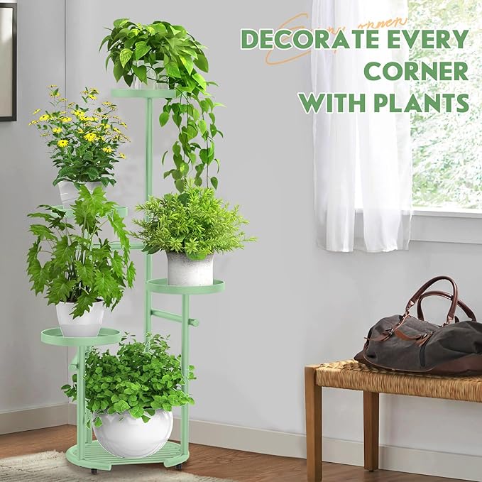 TOSKING 5 Tier Metal Plant Stand Indoor， Plant Shelf, Corner Shelf Flower Pot Stand for Outdoor Plant Stand for Living Room Balcony Garden Patio Bedroom (Green, 42inches)
