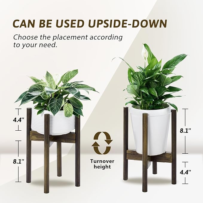 Adjustable Plant Stand Indoor, Bamboo Plant Holder 8 to 12 Inches, Small Corner Planter Stand for Indoor Plants, Single Floor Plant Stand for Living Room Balcony Bedroom, Tea Brown