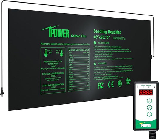 iPower 48" x 20.75" Hydroponic Seeding Warm Pad and Heat Mat Thermostat Controller Plant Starting Kit Combo
