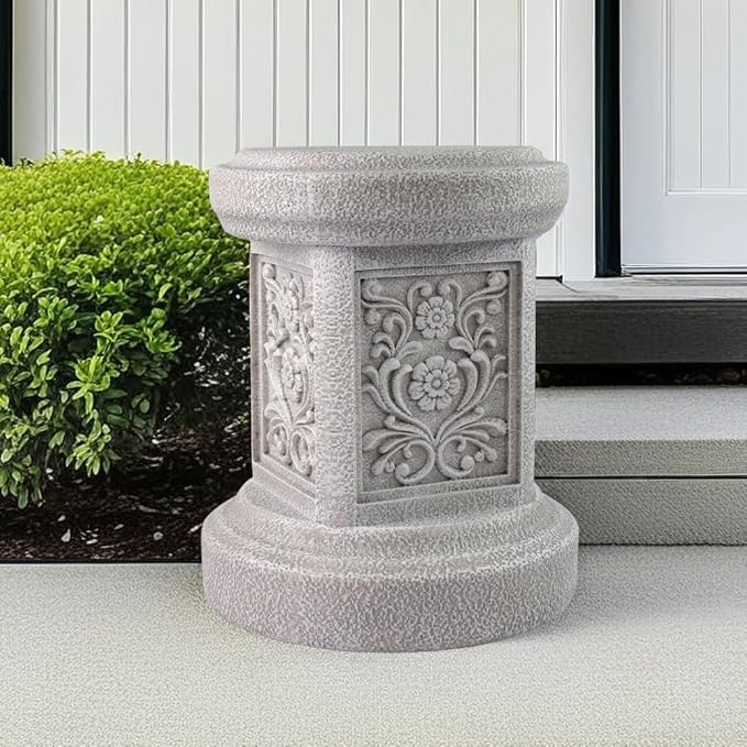 Classic Statuary Stand Garden Pedestal Sculpture Decor Plinth Base Riser, Outdoor or Indoor Resin Statuary Pedestal, 12.6"(H) x 9.5"(L) x 9.5"(W) (Round)