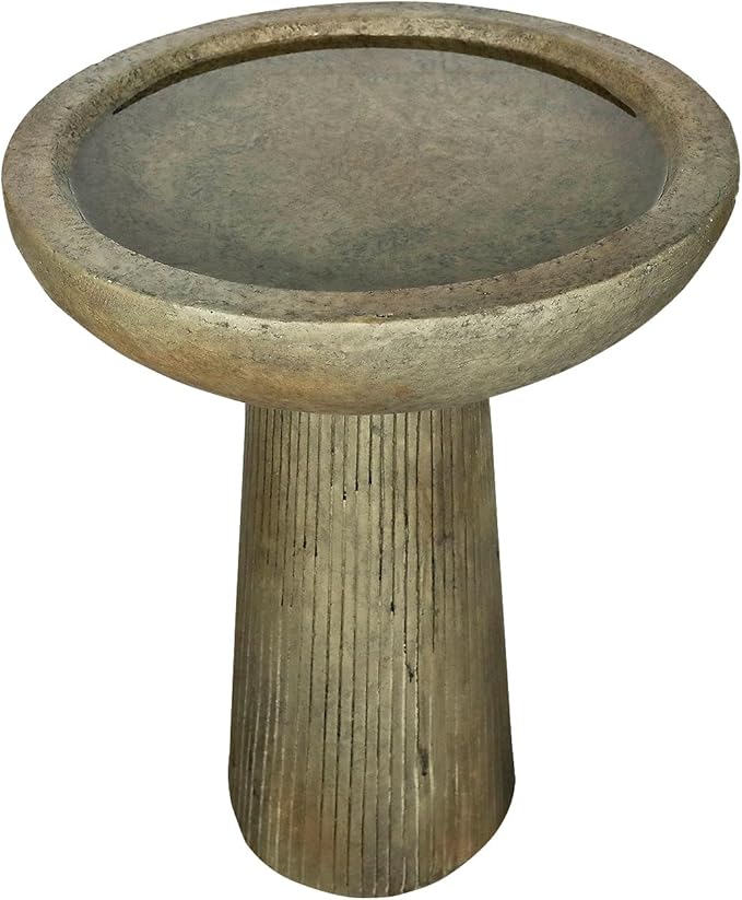 SunJet 24.4inches Tall Fiber-Reinforced Concrete Bird Bath - Modern Minimalist Style Outdoor Birdbaths & Feeder Combo for Outdoors Patio Garden Yard Lawn Decor