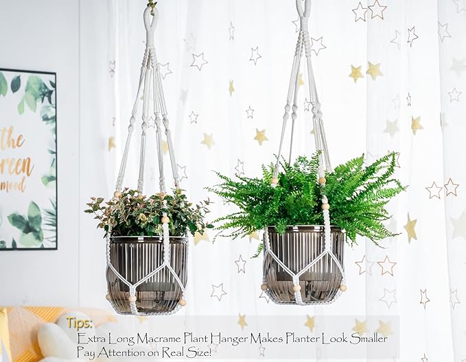 Melphoe Self Watering Hanging Planters for Indoor, 1 Pack 8.3 Inch Outdoor Hanging Plant Pot Basket, 2 Kinds of Plant Hangers Macrame 35.5’’ & Metal Chain 19.6’’ for Garden Home Decor