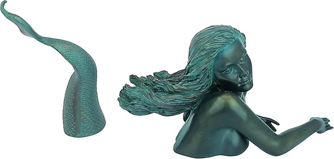 Design Toscano Meara the Mermaid Swimmer Indoor/Outdoor Garden Statue for Patio, Pool or Lawn, 16 Inches Wide, 7 Inches Deep, 7 Inches High, Handcast Polyresin, Green Verdigris Finish