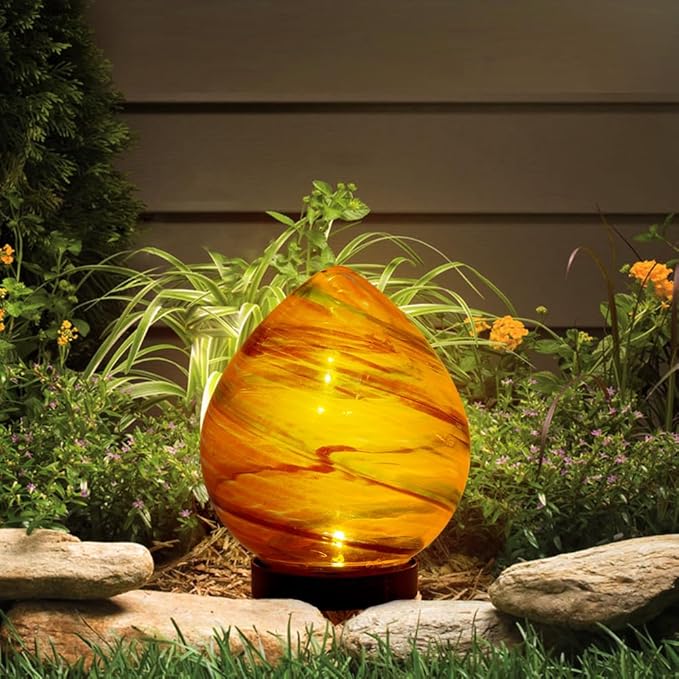 Table Solar Lanterns Outdoor Waterproof LED Desktop Decorative Lanterns 6.7" Glass Solar Globe Lights,Outdoor Garden Lights for Patio Porch Table Decor Gardening Gifts for Women(Orange)