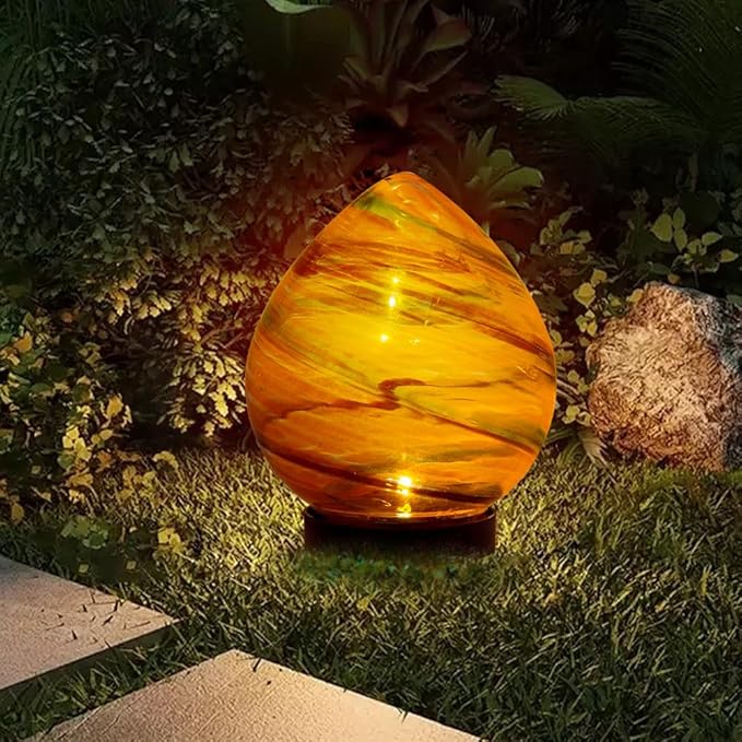Table Solar Lanterns Outdoor Waterproof LED Desktop Decorative Lanterns 6.7" Glass Solar Globe Lights,Outdoor Garden Lights for Patio Porch Table Decor Gardening Gifts for Women(Orange)