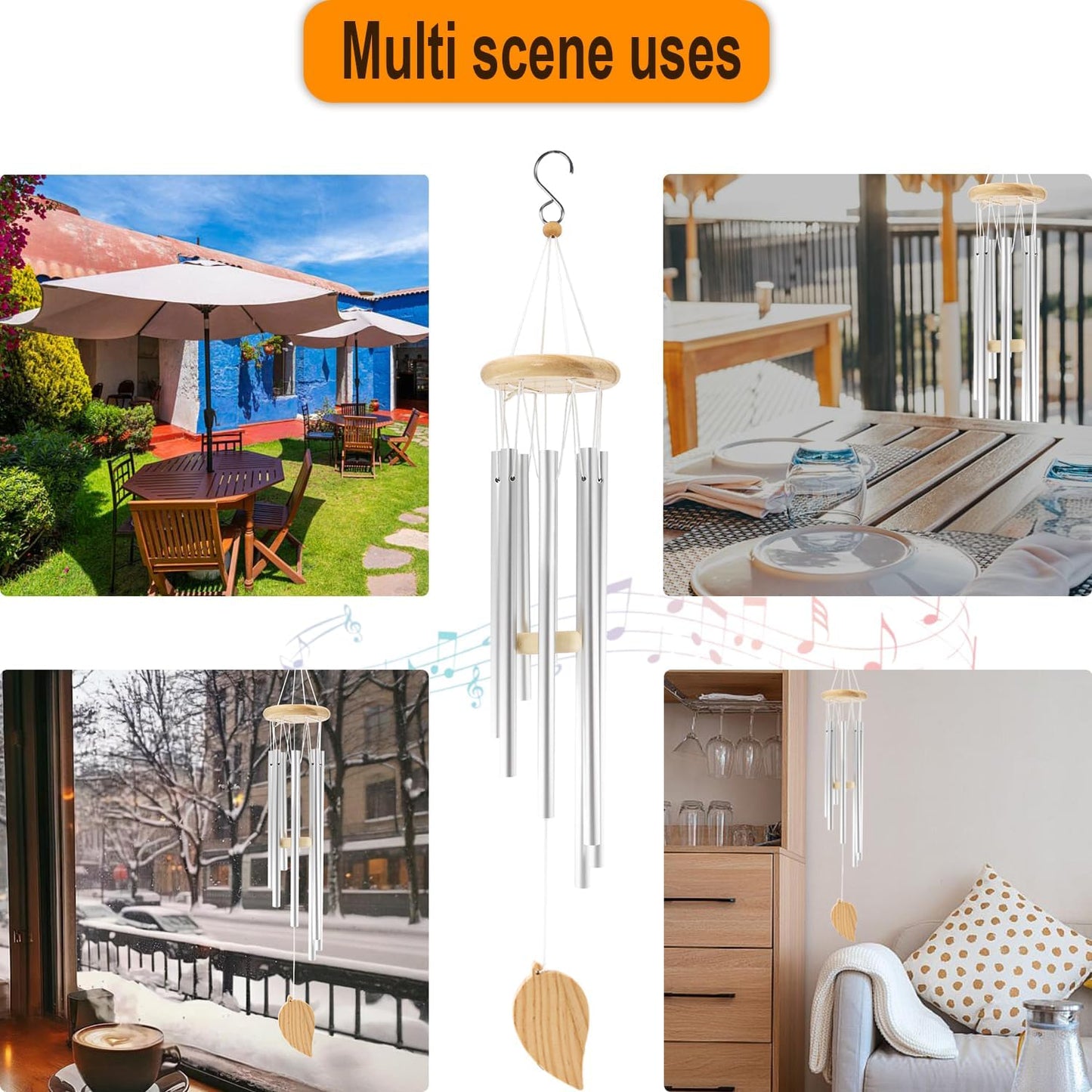 Wind Chimes for Outside Windchimes Outdoors Clearance Outdoor Wind Chimes Zen Garden House Decor Outdoors Garden Decor Sympathy Souvenir for Loss of Loved One (Silvery)