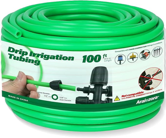 1/4 INCH Drip Irrigation Tubing, 100 ft Roll Green Blank Distribution Hose Perfect for DIY Garden Irrigation System, Hydroponics, Misting Tubing