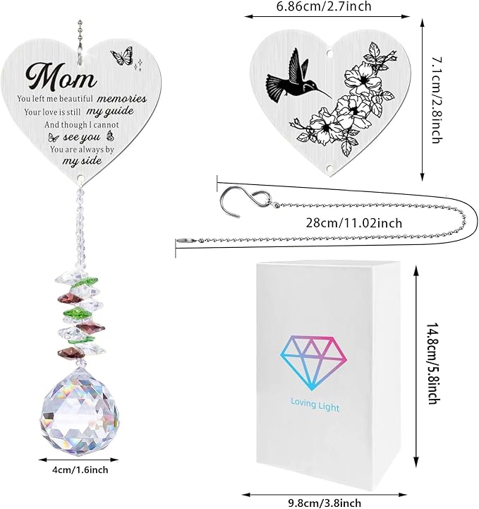 Memorial Gifts for Loss of Mom, Sympathy Gifts for Loss of Mom, Mom in Heaven Memorial Crystal Suncatcher for Window Home Decor (Mom)