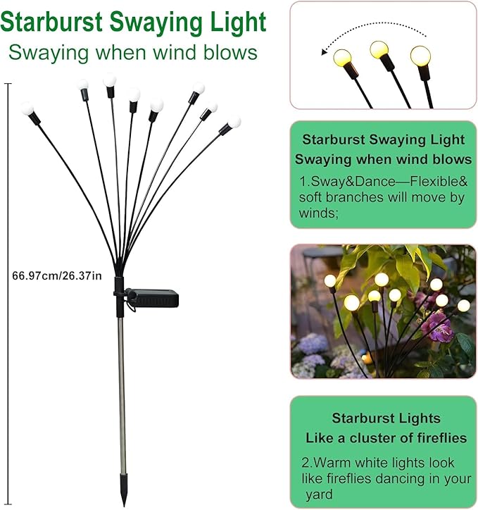 Garden Lights Outdoor, 2 Pack 20 LED Solar Firefly Lights Waterproof, Sway by Wind, Solar Swaying Light for Yard Patio Backyard Garden Planter Flower Bed Pathway Outdoor Decoration (Warm White)