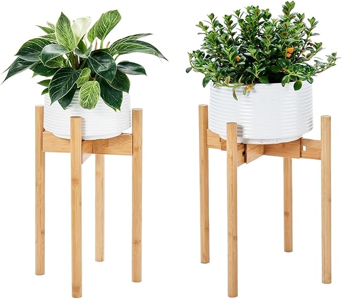 Adjustable Plant Stand Indoor, Bamboo Plant Holder 8 to 12 Inches, Small Tall Planter Stand for Indoor Plants, Single Floor Plant Stand for Living Room Balcony Bedroom, Natural