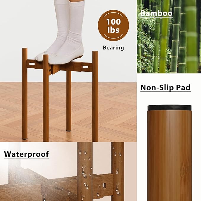 Adjustable Plant Stand Indoor, Bamboo Plant Holder 8 to 12 Inches, Small Tall Planter Stand for Indoor Plants, Single Floor Plant Stand for Living Room Balcony Bedroom, Light Brown