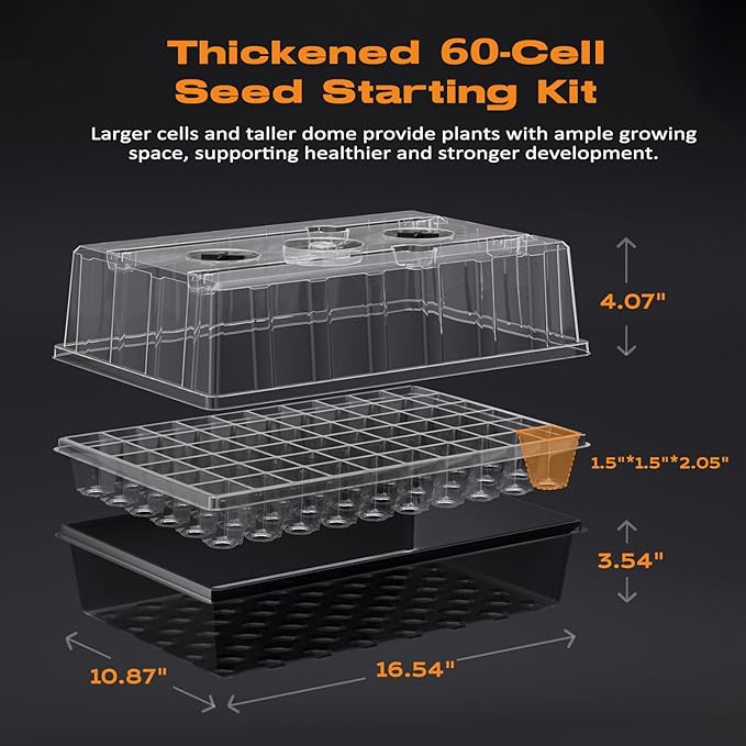 60-Cell Self-Watering Seed Starter Tray with Grow Light, Seed Starter Kit with 4.07” Humidity Dome, Indoor Seedling Starter Tray, Seed Starting Tray for Plant Germination, Seeds Growing