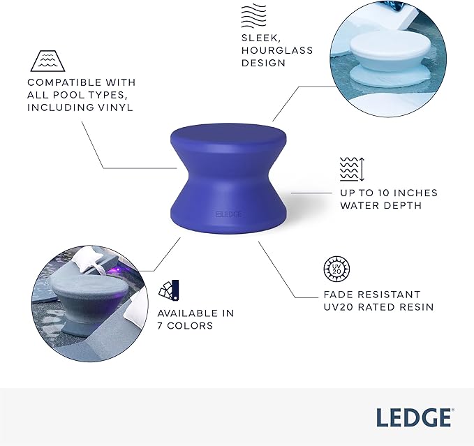 Ledge Lounger Signature Side Table - For Pool Ledges Up to 10" Inches Deep - Indoor/Outdoor All Weather Table for Porch, Patio, Garden, Backyard and Beach (White)