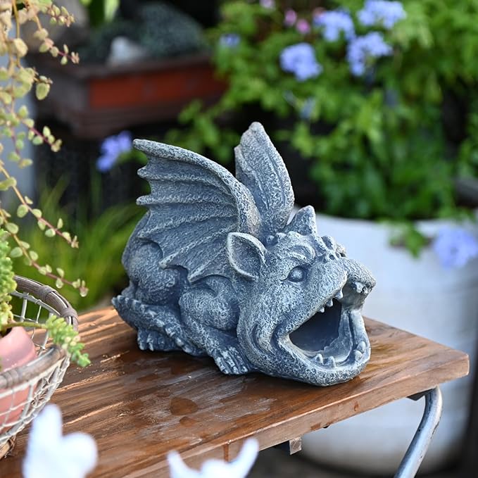 OwMell Gargoyle Gutter Guardian Downspout Statue, Garden Decorative Downspout Extension Statue Figurine, Gutter Guards for 3" x 4" Rain Downspout Splash Block, Downspout Extender Diverter
