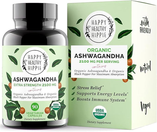 Organic Ashwagandha Capsules 2100mg – Stress 100% Herbal, 90 Ct