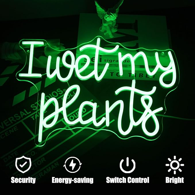 I Wet My Plants Neon Sign Green Letters LED Signs for Wall Decor Green Plant Neon Lights Words Neon Light Sign for Garden Living Room Bedroom Porch Decor Plant Gifts for Plant Lovers