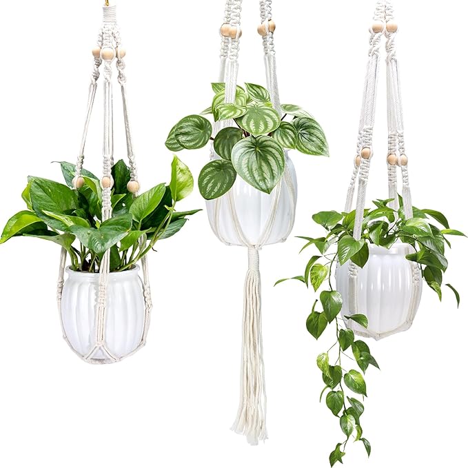 Small Hanging Planters Self Watering 5 Inch, 3 Set Hanging Plant Pot for Indoor Outdoor Plants, Hanging Flower Pots with Drainage Hole & 2 Kinds of Plant Hangers for Garden Home Decor