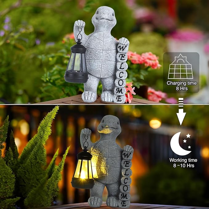Turtle Solar Lights Outdoor Garden,Outdoor Solar Lights for Yard Decorations,Lantern Garden Decoration,Garden Decor,Turtle Garden Welcome Plaque Statue,-Unique Housewarming Gifts
