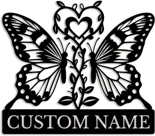 Custom Butterfly Metal Sign,Personalized Butterfly House Number Signs,Personalized Gardener Name Sign,Garden Patio Wall Decor (Style-6)