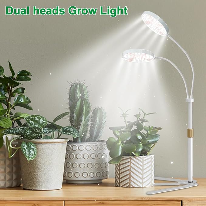 Grow Light Dual Ring 3.5" with Base, 122 LEDs 6000K White Full Spectrum Gooseneck Plant Lamp for Indoor Desk Plants, Dimmable & Height Adjustable 9-16", Timer 4/8/12/18Hrs
