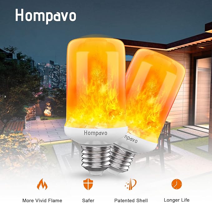 Hompavo 【Upgraded】 LED Flame Light Bulbs, 4 Modes Flickering Light Bulbs with Upside Down Effect, E26/E27 Base Flame Bulb for Halloween, Christmas,Indoor and Outdoor Decoration (White-4 Pack)