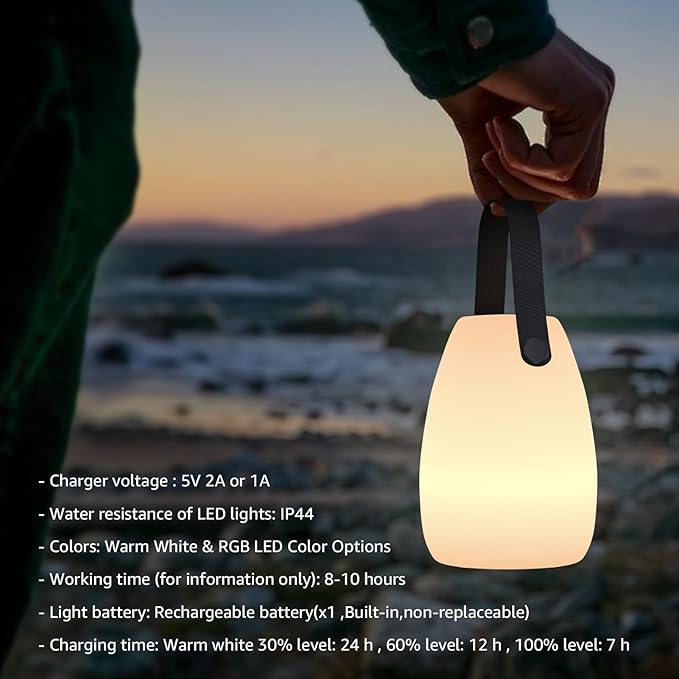 uuffoo 2 Pack Portable Outdoor Table Lamp, Dimmable Cordless Lamp with Remote and 7 RGB Colors IP44 Waterproof Hanging Lamp Indoor/Outdoor Night Lamp Lantern for Bedroom Garden Dining Camping