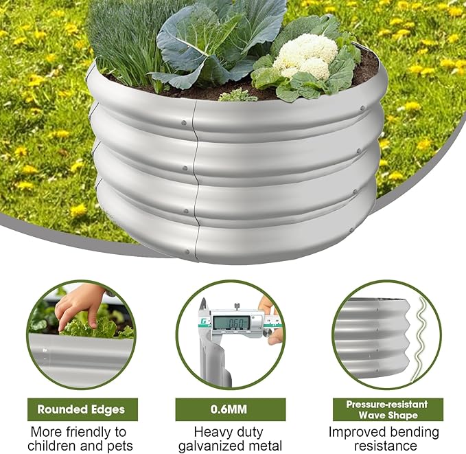 2x2x1ft Round Galvanized Raised Garden Bed Outdoor Metal Planter Box Raised Beds for Gardening,Vegetables,Fruits,Flowers & Herbs (Silver)