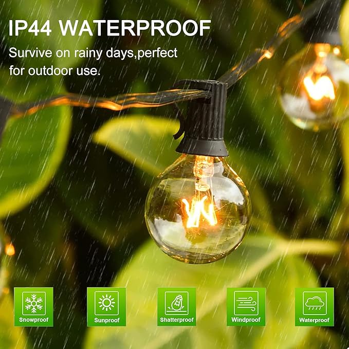 Outdoor String Lights, 100Ft G40 Globe Patio Lights Waterproof with 100 Warm White Bulbs, Connectable Hanging Backyard Light for Outside Garden Balcony Holiday Party Decor-Black