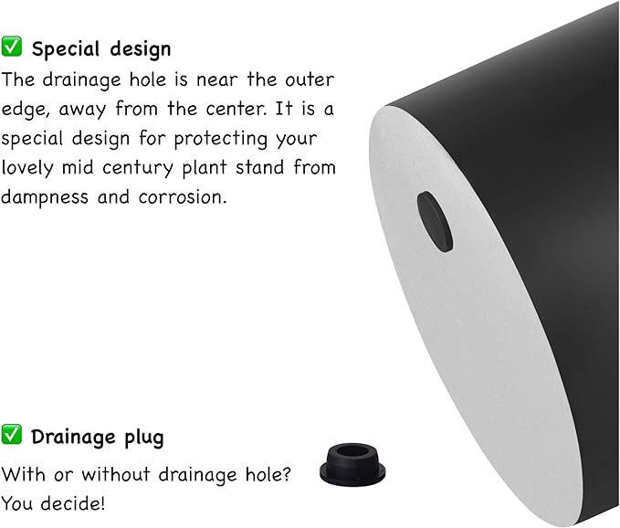 FaithLand Plant Pot 8 inch - Perfectly Fits Mid-Century Modern Plant Stand - Drainage Plug - Matte Black