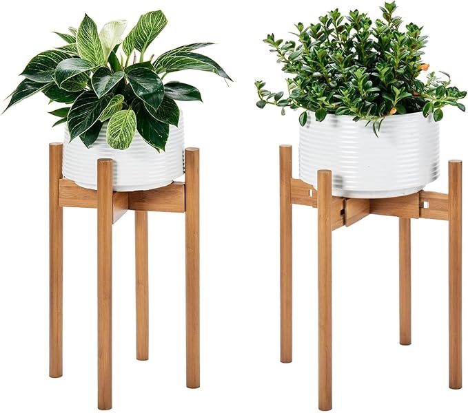 Adjustable Plant Stand Indoor, Bamboo Plant Holder 8 to 12 Inches, Small Tall Planter Stand for Indoor Plants, Single Floor Plant Stand for Living Room Balcony Bedroom, Light Brown
