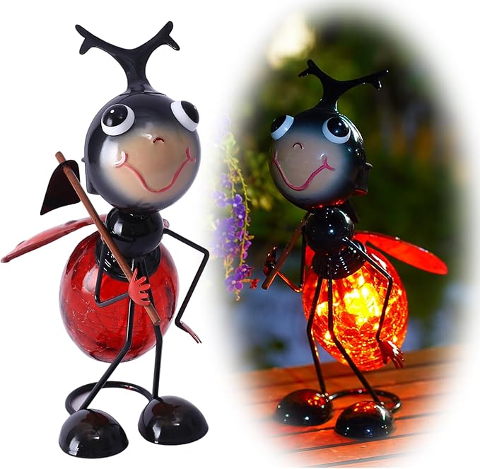 Solar Ladybug Garden Lantern Waterproof LED Ladybug Solar Lights Outdoor Decorative Tabletop Lanterns Lamp for Yard Patio Table Decoration