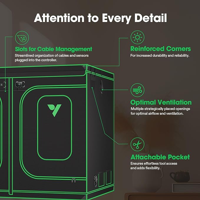 VIVOSUN P888 96"×96"×80" PRO Grow Tent, with Thick 1 inch Poles, Strengthened High Reflective Mylar Oxford Fabric, Extra Hanging Bars & High CFM Kit for Hydroponics Indoor Plant for VS4000×4