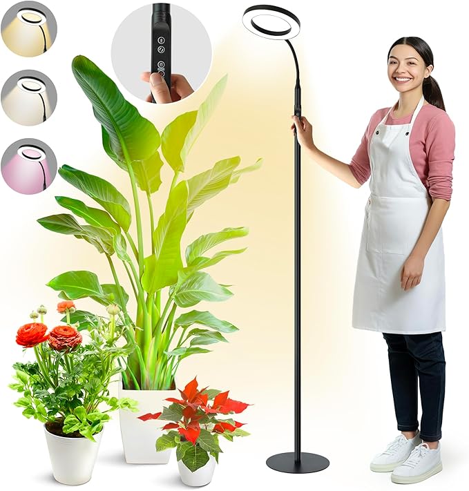 60" Grow Light for Indoor Plants, Upgrade Controller Red Blue White Full Spectrum 95 LED beads Plant Light with Stand,Floor Grow Lamp with Timer 3/9/12H,Dimmable Halo Growth Lamp for Plants