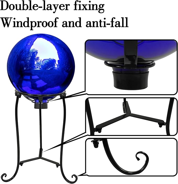 16" Tall Gazing Ball Stand for 10-12 inch Balls, Black Metal Gazing Globe Display Holder Stands for Outdoor Garden Clearance, 9" L x 9" W x 16" H