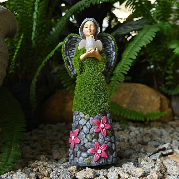 ASAWASA Angel Garden Figurine - Outdoor Statue, Solar Garden Sculpture with Angel of Peace Resin Praying Angel Art Decor for Patio, Lawn, Yard, Porch