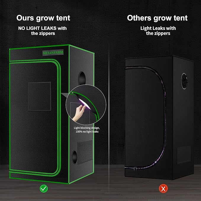 MELONFARM 2x2 Grow Tent, 24"x24"x48'' High Reflective 600D Diamond Mylar Canvas with Observation Window and Floor Tray for Hydroponic Indoor Plant Growing